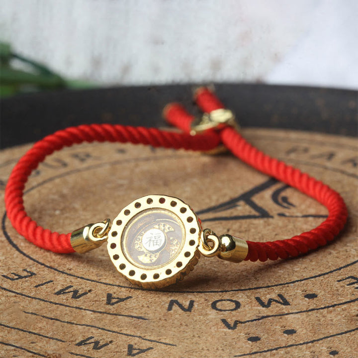 Bracelet tressé en fil rouge Buddha Stones, cuivre, laiton, moulin à vent rotatif, Feng Sheng Shui, Qi Fu