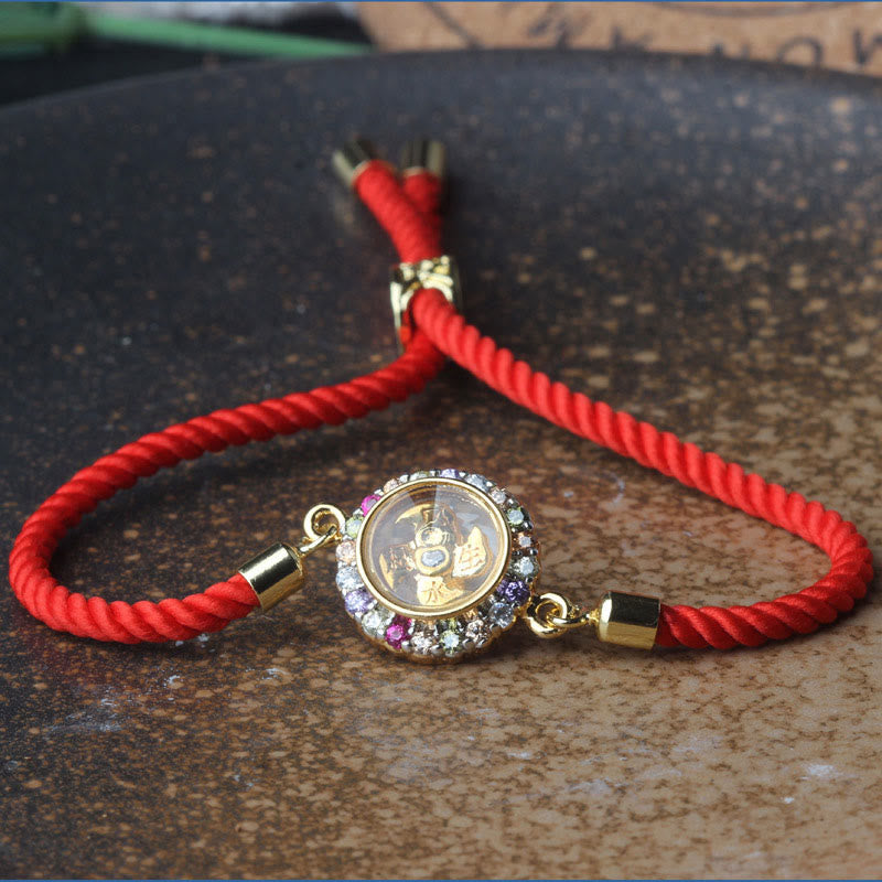 Bracelet tressé en fil rouge Buddha Stones, cuivre, laiton, moulin à vent rotatif, Feng Sheng Shui, Qi Fu