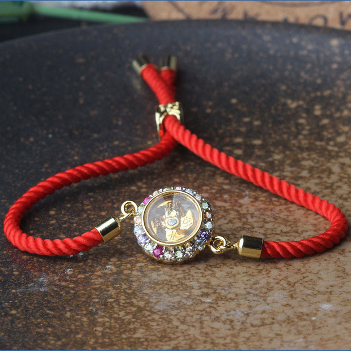 Bracelet tressé en fil rouge Buddha Stones, cuivre, laiton, moulin à vent rotatif, Feng Sheng Shui, Qi Fu