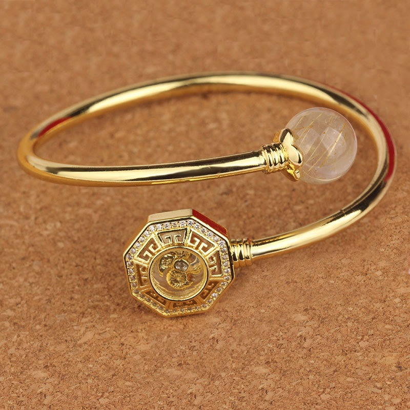 Bracelet Feng Sheng Shui Qi Courage Buddha Stones Quartz rutile Cuivre Laiton Moulin à vent rotatif
