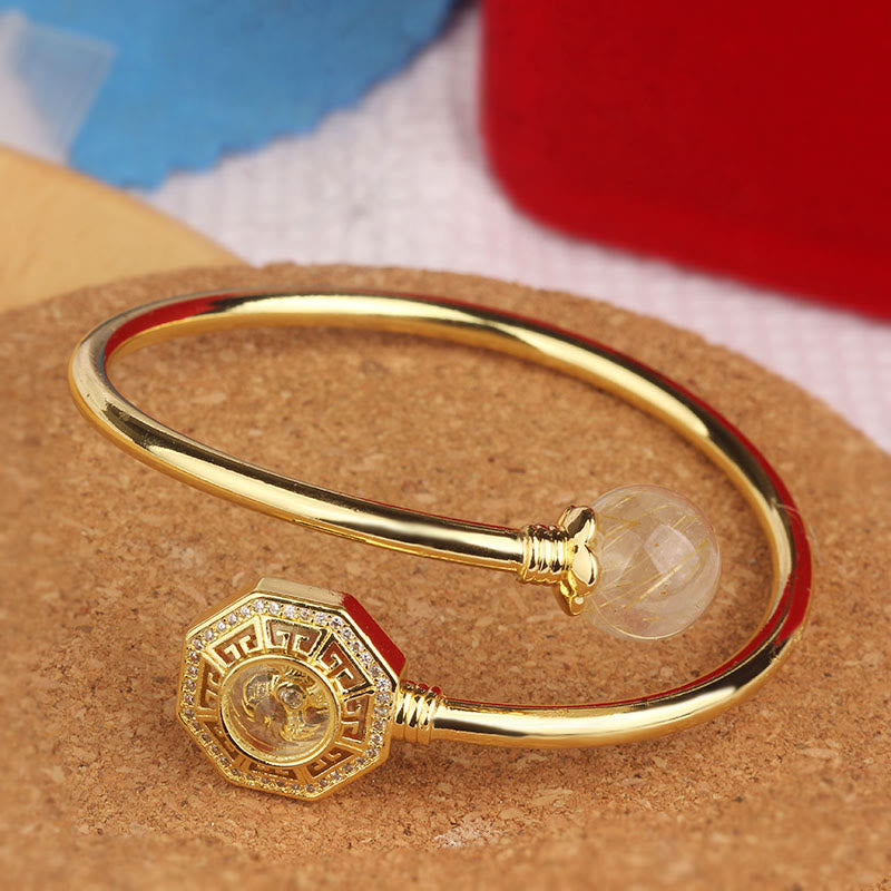 Bracelet Feng Sheng Shui Qi Courage Buddha Stones Quartz rutile Cuivre Laiton Moulin à vent rotatif