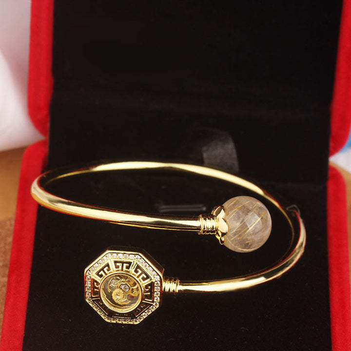 Bracelet Feng Sheng Shui Qi Courage Buddha Stones Quartz rutile Cuivre Laiton Moulin à vent rotatif