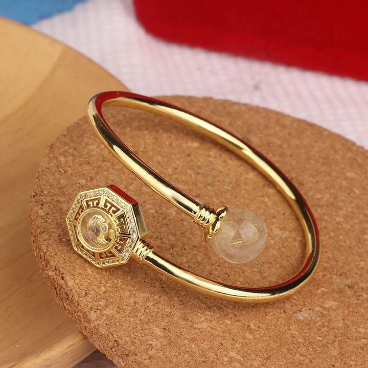 Bracelet Feng Sheng Shui Qi Courage Buddha Stones Quartz rutile Cuivre Laiton Moulin à vent rotatif