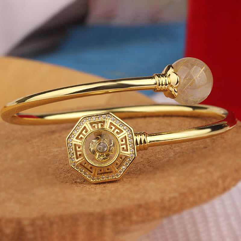 Bracelet Feng Sheng Shui Qi Courage Buddha Stones Quartz rutile Cuivre Laiton Moulin à vent rotatif