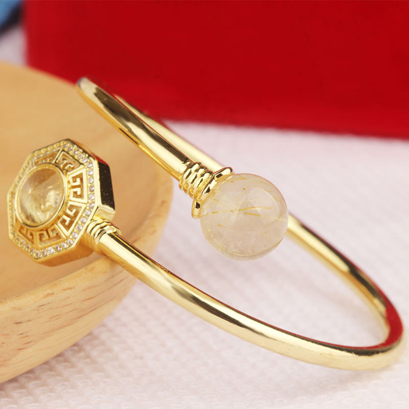 Bracelet Feng Sheng Shui Qi Courage Buddha Stones Quartz rutile Cuivre Laiton Moulin à vent rotatif