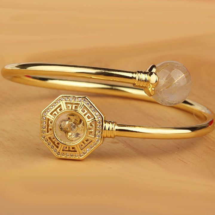 Bracelet Feng Sheng Shui Qi Courage Buddha Stones Quartz rutile Cuivre Laiton Moulin à vent rotatif