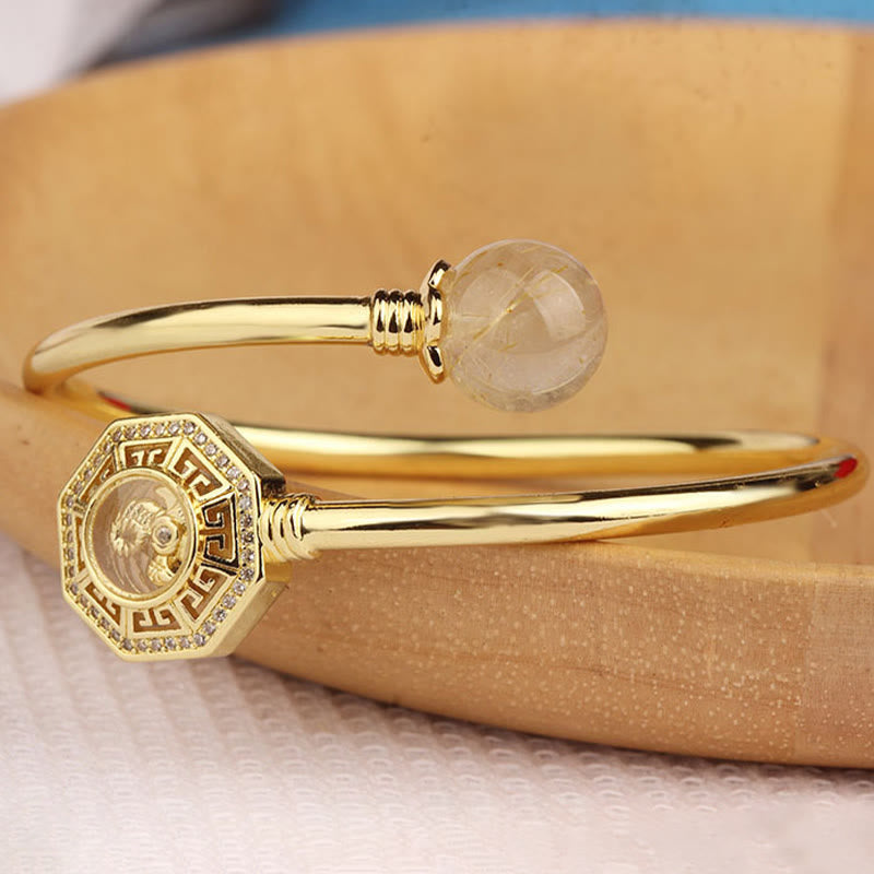 Bracelet Feng Sheng Shui Qi Courage Buddha Stones Quartz rutile Cuivre Laiton Moulin à vent rotatif
