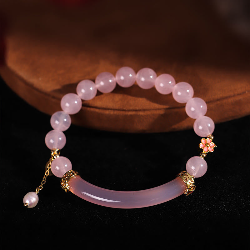 Bracelet manchette en perles de calcédoine bleue et cristal rose Buddha Stones