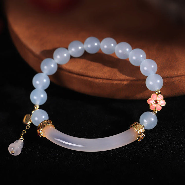 Bracelet manchette en perles de calcédoine bleue et cristal rose Buddha Stones