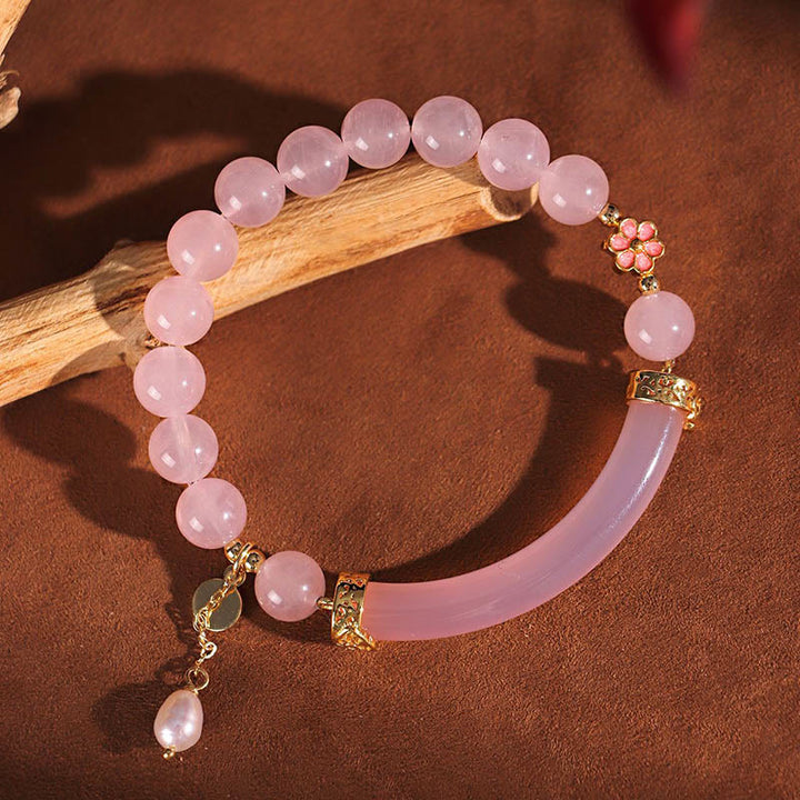 Bracelet manchette en perles de calcédoine bleue et cristal rose Buddha Stones