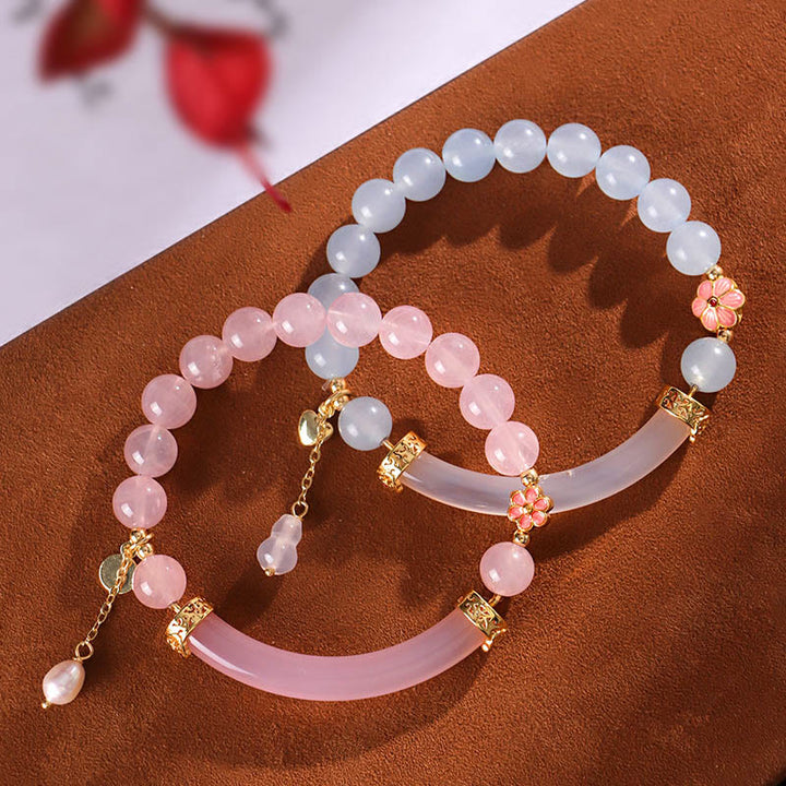 Bracelet manchette en perles de calcédoine bleue et cristal rose Buddha Stones