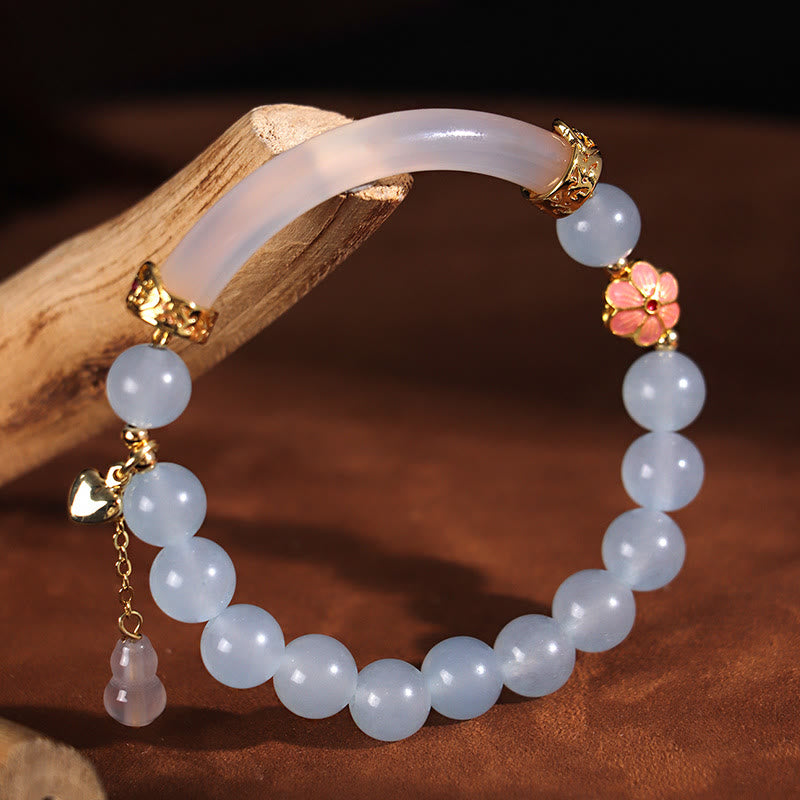 Bracelet manchette en perles de calcédoine bleue et cristal rose Buddha Stones - Perle de calcédoine bleue (Diamètre intérieur : 52 mm) - image 7