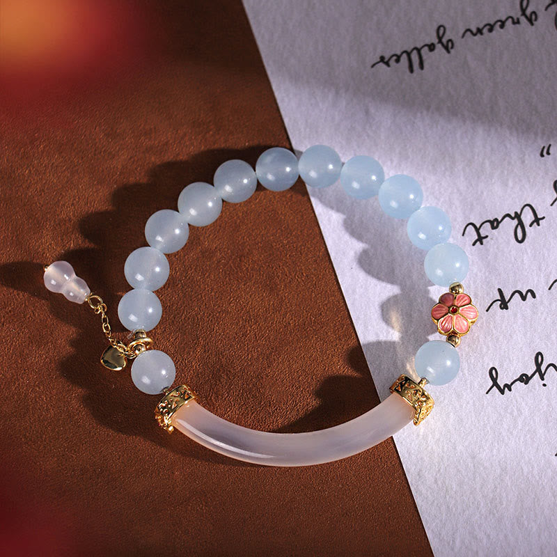 Bracelet manchette en perles de calcédoine bleue et cristal rose Buddha Stones