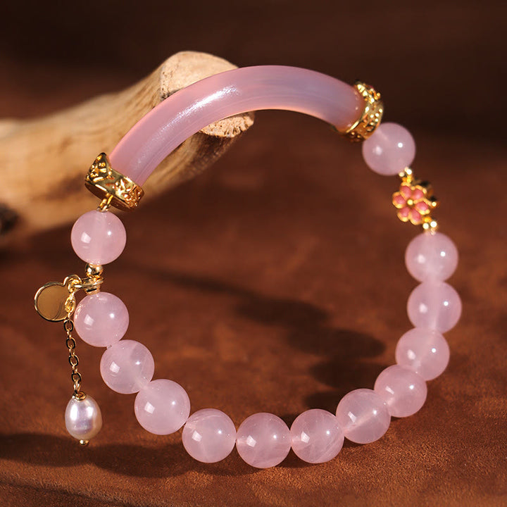 Bracelet manchette en perles de calcédoine bleue et cristal rose Buddha Stones - Perle de cristal rose (diamètre intérieur : 52 mm) - image 0