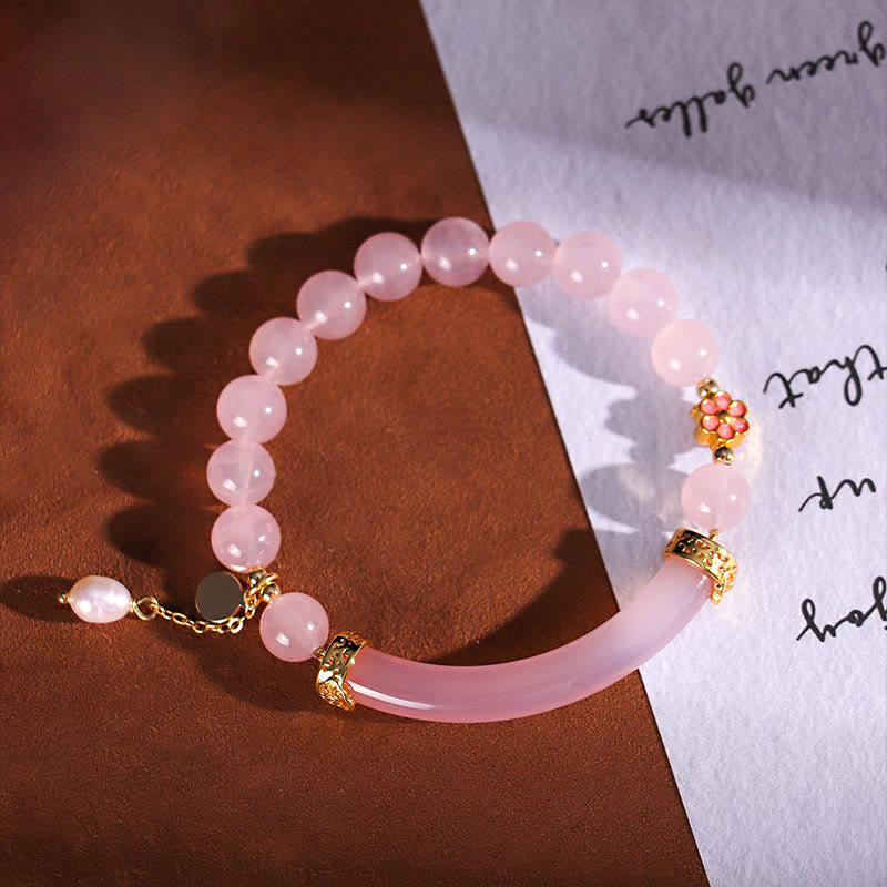 Bracelet manchette en perles de calcédoine bleue et cristal rose Buddha Stones - image 4