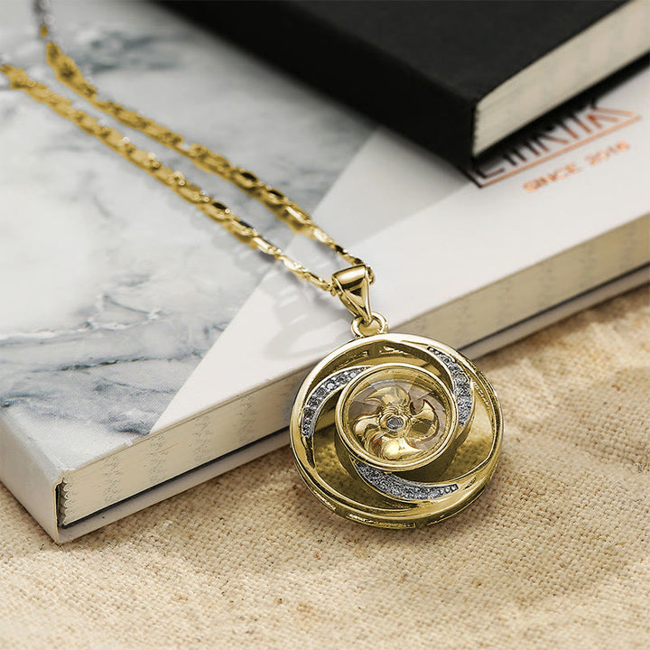 Buddha Stones pendentif porte-bonheur en cuivre plaqué or et laiton avec moulin à vent rotatif