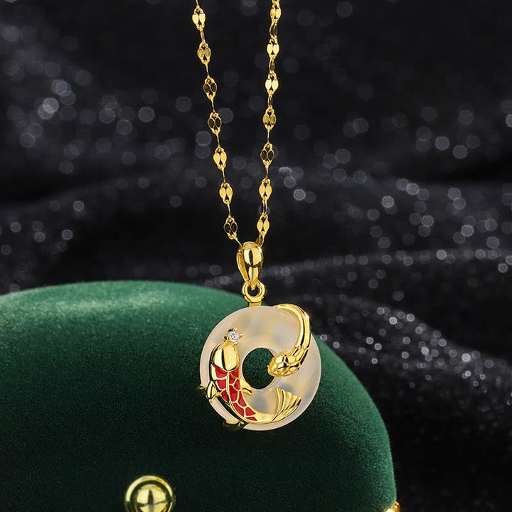 Collier pendentif positif en argent sterling 999 avec boucle de paix en calcédoine et pierres de Buddha Stones Koi Fish Année du serpent