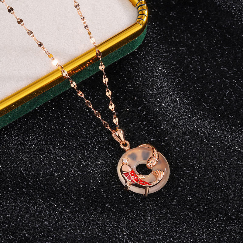 Collier pendentif positif en argent sterling 999 avec boucle de paix en calcédoine et pierres de Buddha Stones Koi Fish Année du serpent