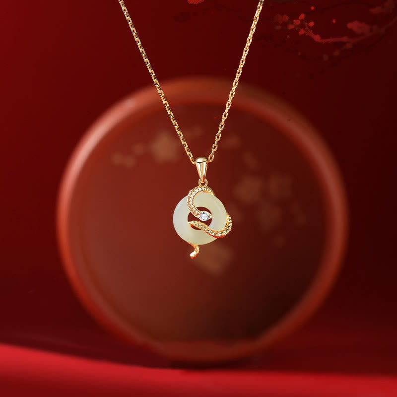 Collier pendentif porte-bonheur en argent sterling 925 avec boucle de paix et jade Hetian naturel de Buddha Stones