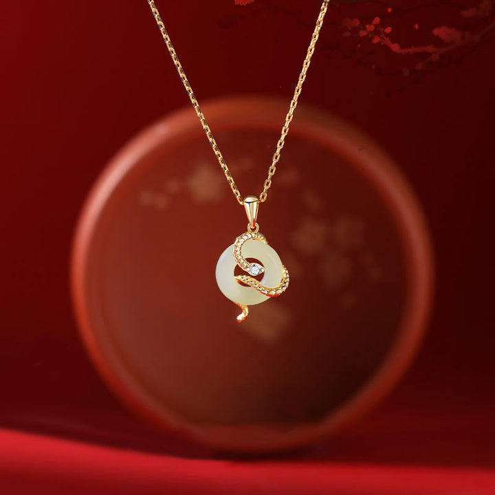 Collier pendentif porte-bonheur en argent sterling 925 avec boucle de paix et jade Hetian naturel de Buddha Stones