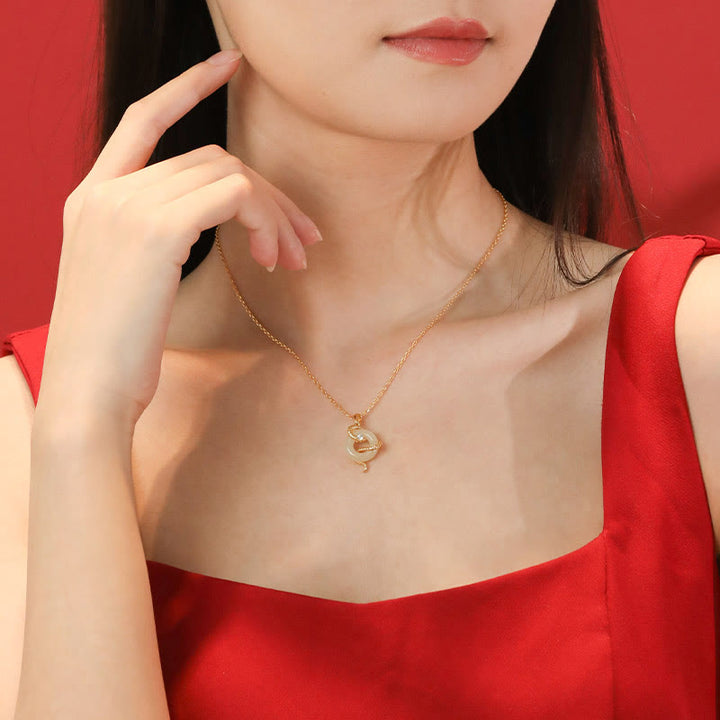 Collier pendentif porte-bonheur en argent sterling 925 avec boucle de paix et jade Hetian naturel de Buddha Stones