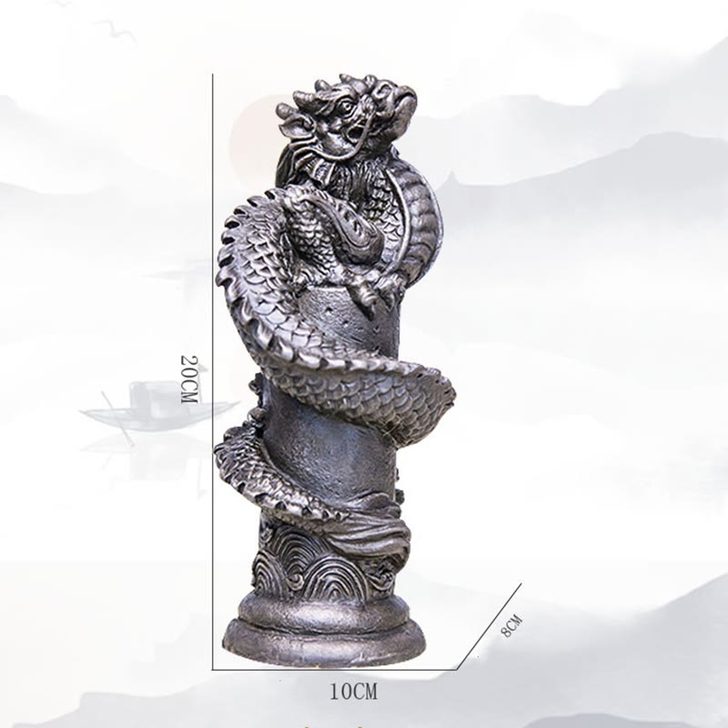 Statue de Buddha Stones faite à la main en forme de dragon volant autour du pilier en poudre de fer et de rouille en résine moulée pour décoration de la maison