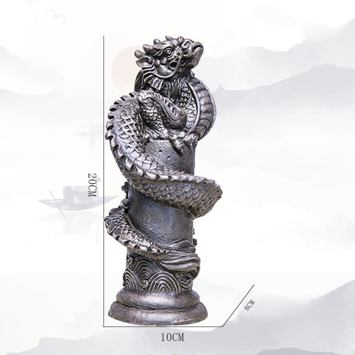 Statue de Buddha Stones faite à la main en forme de dragon volant autour du pilier en poudre de fer et de rouille en résine moulée pour décoration de la maison