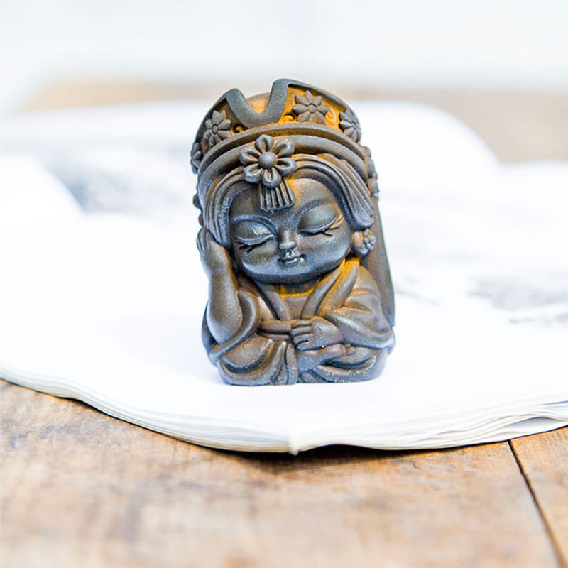 Statue de Buddha Stones faite à la main en poudre de fer Zakiram en résine coulée rouillée Décoration de la maison zen