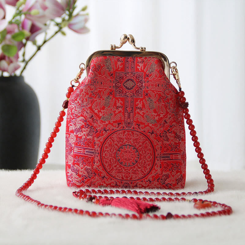 Sac à bandoulière rétro en perles brodées chinoises avec Buddha Stones - Broderie Fleur Rouge 14*6*18cm - image 11