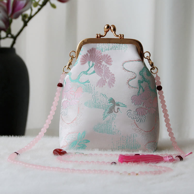 Sac à bandoulière rétro en perles brodées chinoises avec Buddha Stones - Arbre à lavande Blush 14 x 6 x 18 cm - image 19