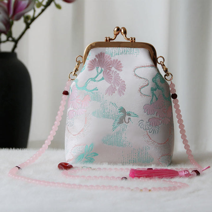 Sac à bandoulière rétro en perles brodées chinoises avec Buddha Stones - Arbre à lavande Blush 14 x 6 x 18 cm - image 19