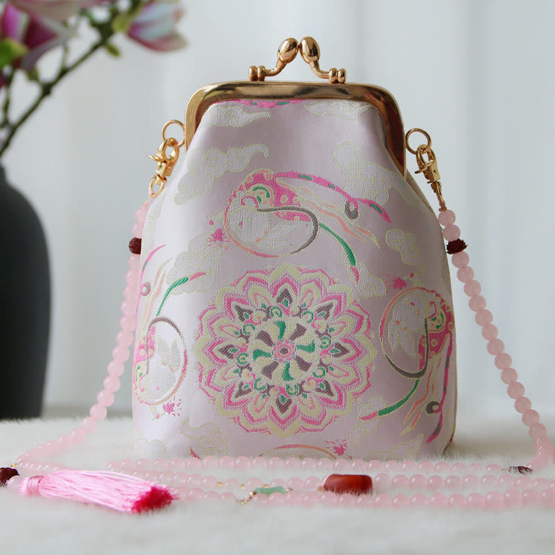 Sac à bandoulière rétro en perles brodées chinoises avec Buddha Stones - Mandala rose 14*6*18cm - image 15