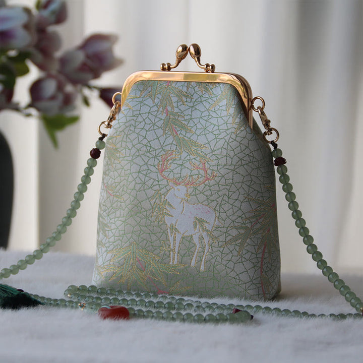 Sac à bandoulière rétro en perles brodées chinoises avec Buddha Stones - Cerf vert foncé 14 x 6 x 18 cm - image 22