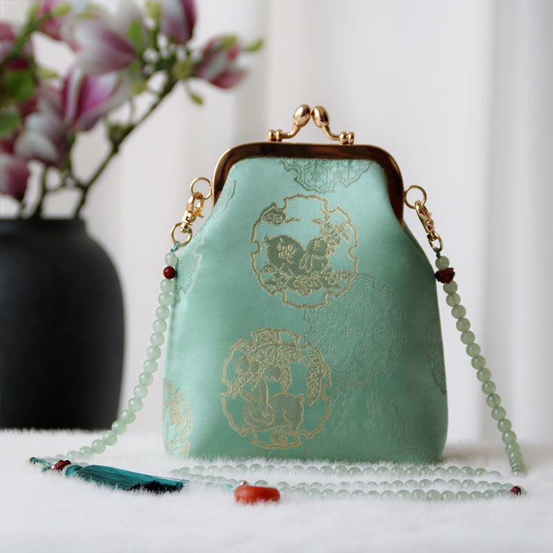 Sac à bandoulière rétro en perles brodées chinoises avec Buddha Stones - Lapin vert moyen printemps 14 x 6 x 18 cm - image 20