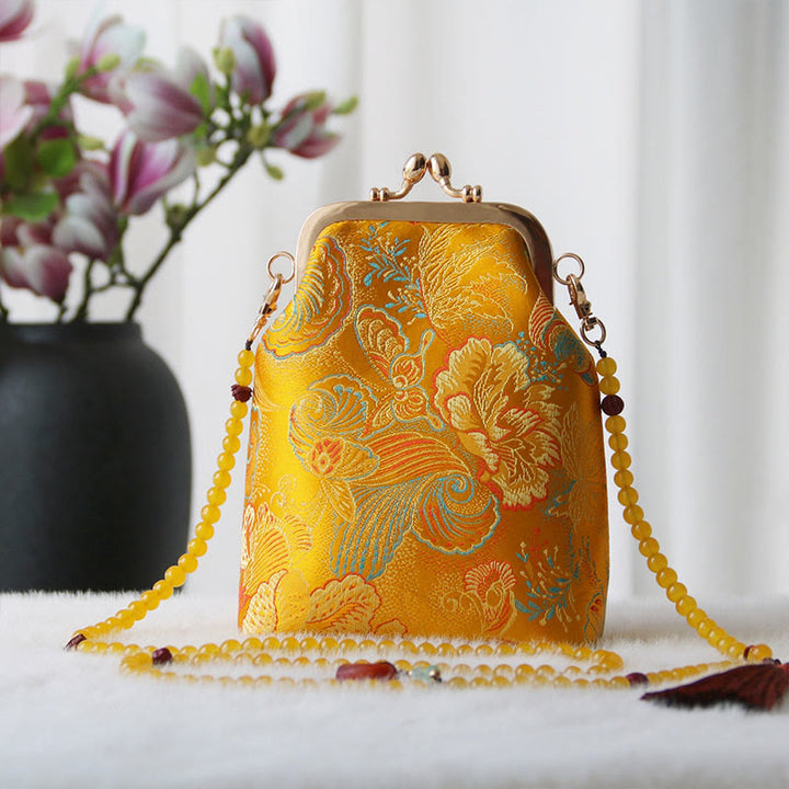 Sac à bandoulière rétro en perles brodées chinoises avec Buddha Stones - Fleur d'or 14*6*18cm - image 21