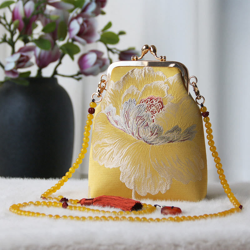 Sac à bandoulière rétro en perles brodées chinoises avec Buddha Stones - Fleur jaune 14*6*18cm - image 27