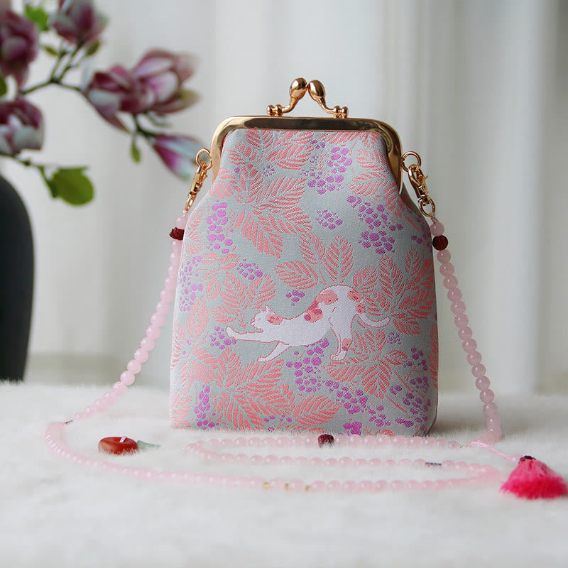 Sac à bandoulière rétro en perles brodées chinoises avec Buddha Stones - Chat chardon 14*6*18cm - image 34