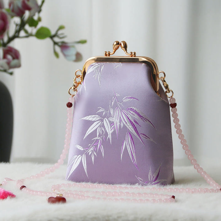 Sac à bandoulière rétro en perles brodées chinoises avec Buddha Stones - Feuilles de bambou violettes 14*6*18cm - image 32