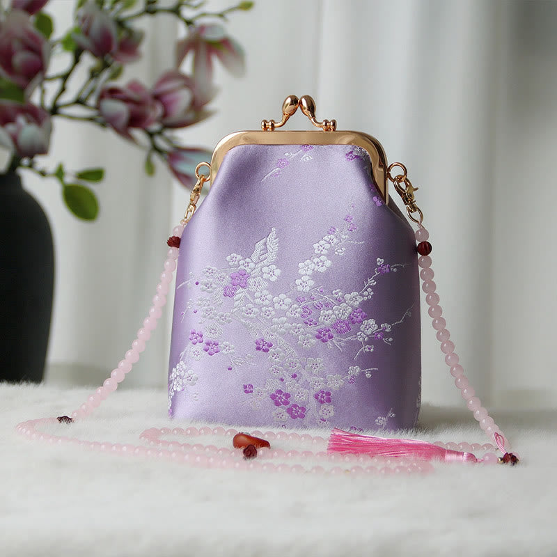 Sac à bandoulière rétro en perles brodées chinoises avec Buddha Stones - Orchidée Prune 14*6*18cm - image 33