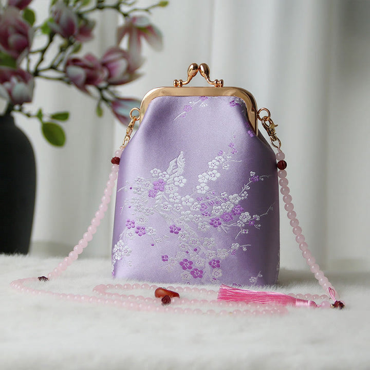Sac à bandoulière rétro en perles brodées chinoises avec Buddha Stones - Orchidée Prune 14*6*18cm - image 33