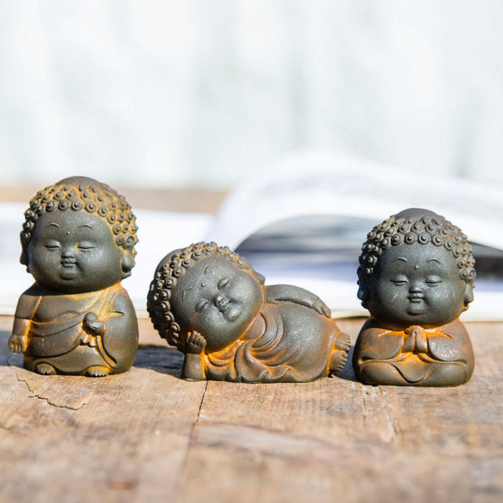 Buddha Stones Petit Debout Couché Assis Mignon Bouddha Poudre De Fer Rouille Coulée Résine Statue Décoration De La Maison - Ensemble de 3 pièces Bouddha - image 0