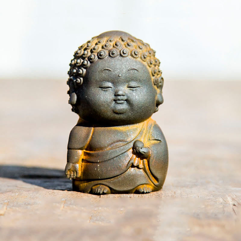 Buddha Stones Petit Debout Couché Assis Mignon Bouddha Poudre De Fer Rouille Coulée Résine Statue Décoration De La Maison - Bouddha debout 7,5 x 4,5 x 4,5 cm - image 9