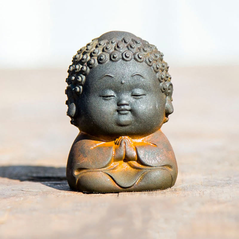 Buddha Stones Petit Debout Couché Assis Mignon Bouddha Poudre De Fer Rouille Coulée Résine Statue Décoration De La Maison - Bouddha assis 6,5 x 4,6 x 4,5 cm - image 17