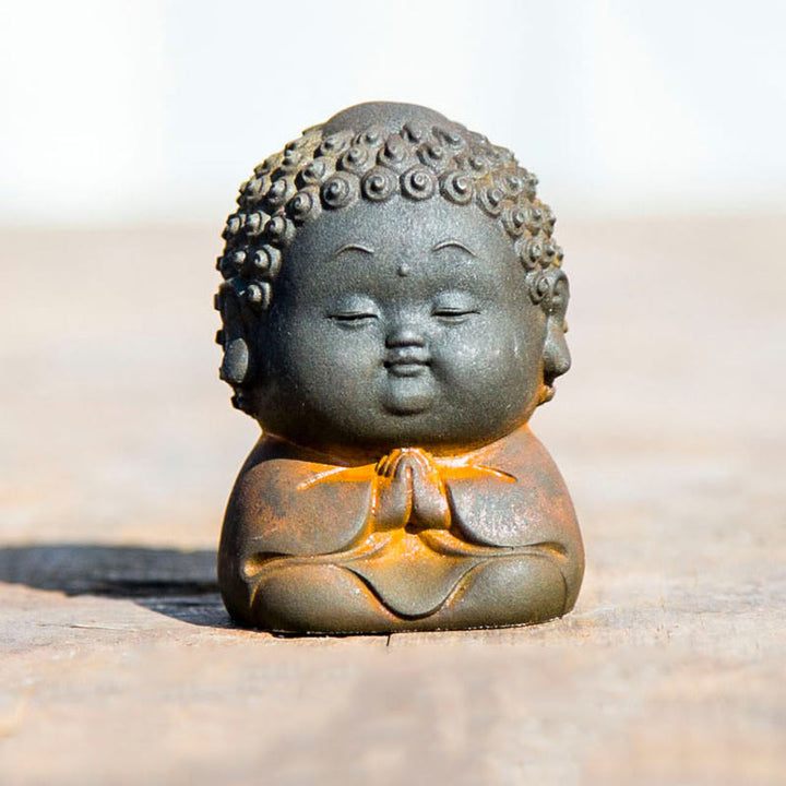 Buddha Stones Petit Debout Couché Assis Mignon Bouddha Poudre De Fer Rouille Coulée Résine Statue Décoration De La Maison - Bouddha assis 6,5 x 4,6 x 4,5 cm - image 17