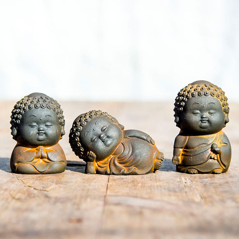 Buddha Stones Petit Debout Couché Assis Mignon Bouddha Poudre De Fer Rouille Coulée Résine Statue Décoration De La Maison - image 2