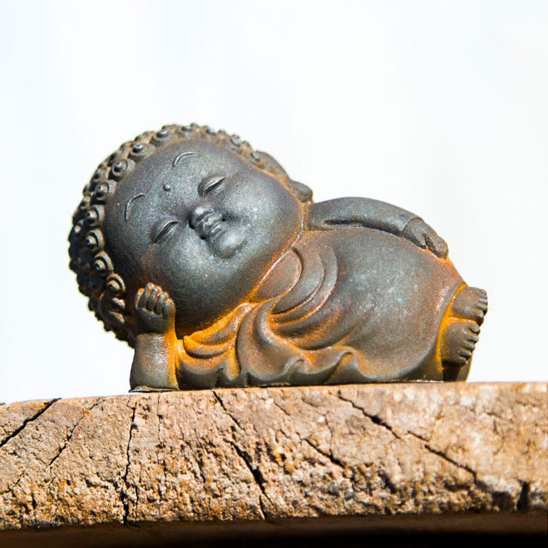Buddha Stones Petit Debout Couché Assis Mignon Bouddha Poudre De Fer Rouille Coulée Résine Statue Décoration De La Maison - image 16