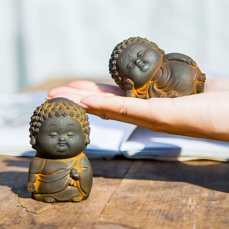 Buddha Stones Petit Debout Couché Assis Mignon Bouddha Poudre De Fer Rouille Coulée Résine Statue Décoration De La Maison - image 4