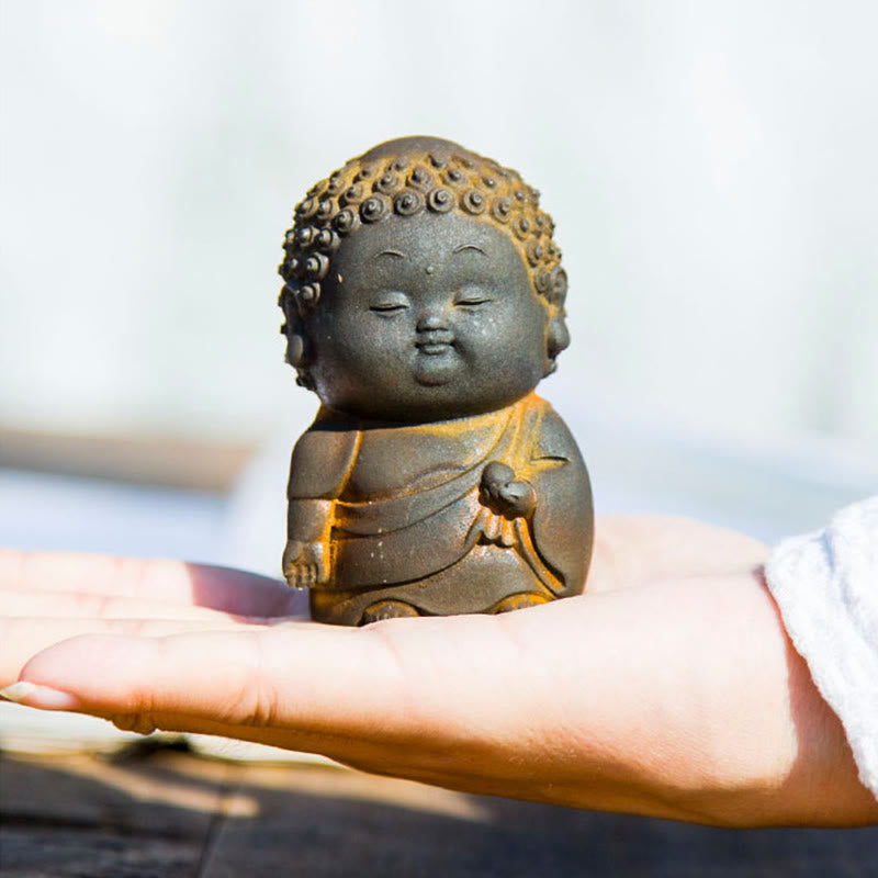 Buddha Stones Petit Debout Couché Assis Mignon Bouddha Poudre De Fer Rouille Coulée Résine Statue Décoration De La Maison - image 11