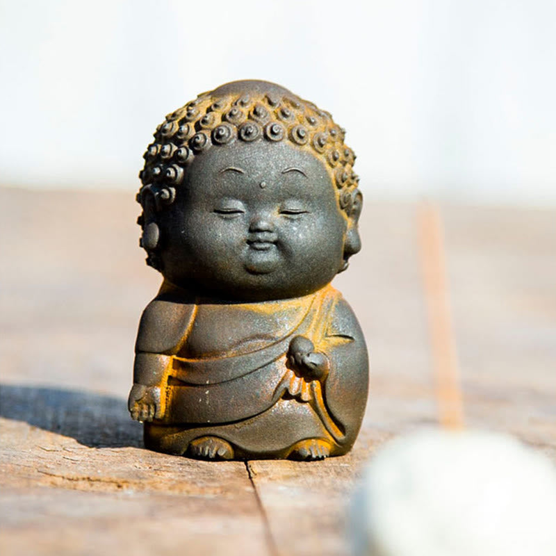 Buddha Stones Petit Debout Couché Assis Mignon Bouddha Poudre De Fer Rouille Coulée Résine Statue Décoration De La Maison - image 12