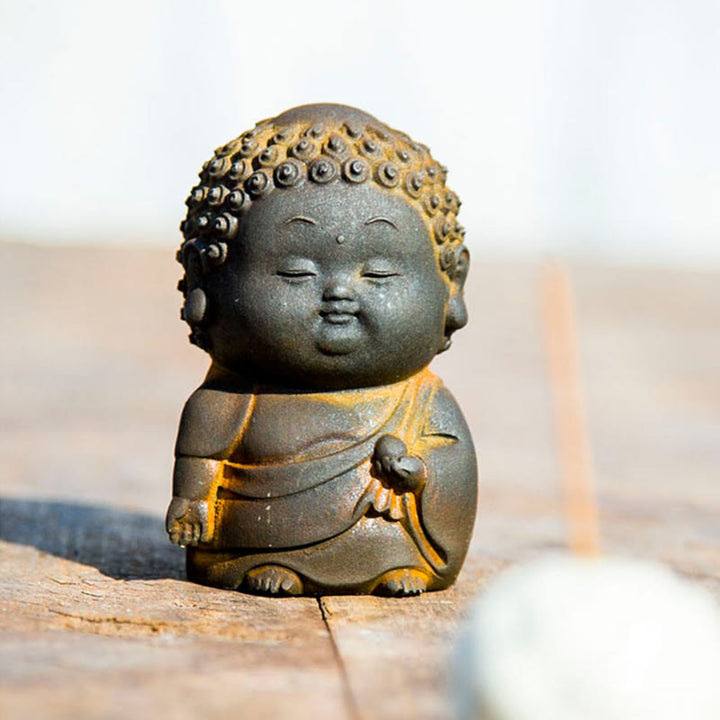 Buddha Stones Petit Debout Couché Assis Mignon Bouddha Poudre De Fer Rouille Coulée Résine Statue Décoration De La Maison - image 12